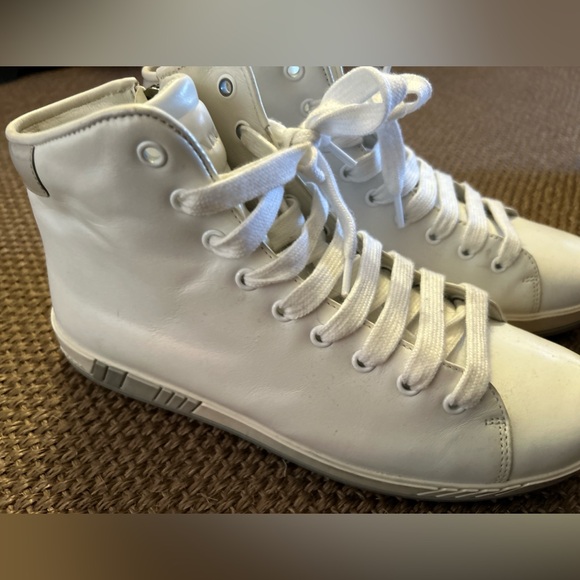 Prada white leather high top tennis shoes size 40.5 - Picture 4 of 15